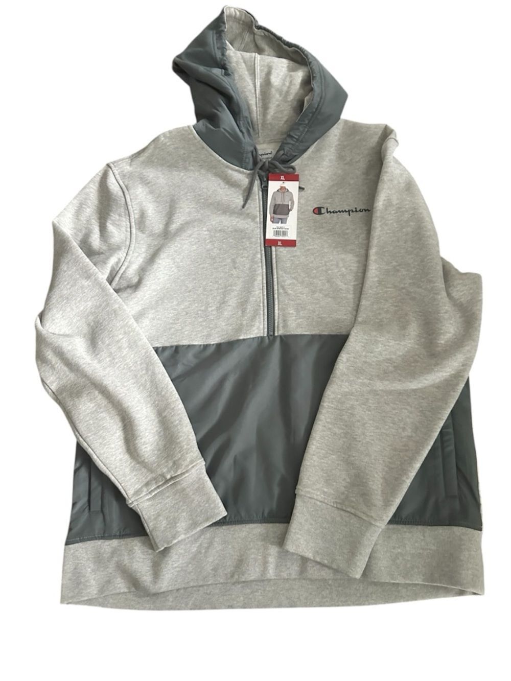 Champion Gray and Dark Gray Colorblock Hoodie  XL